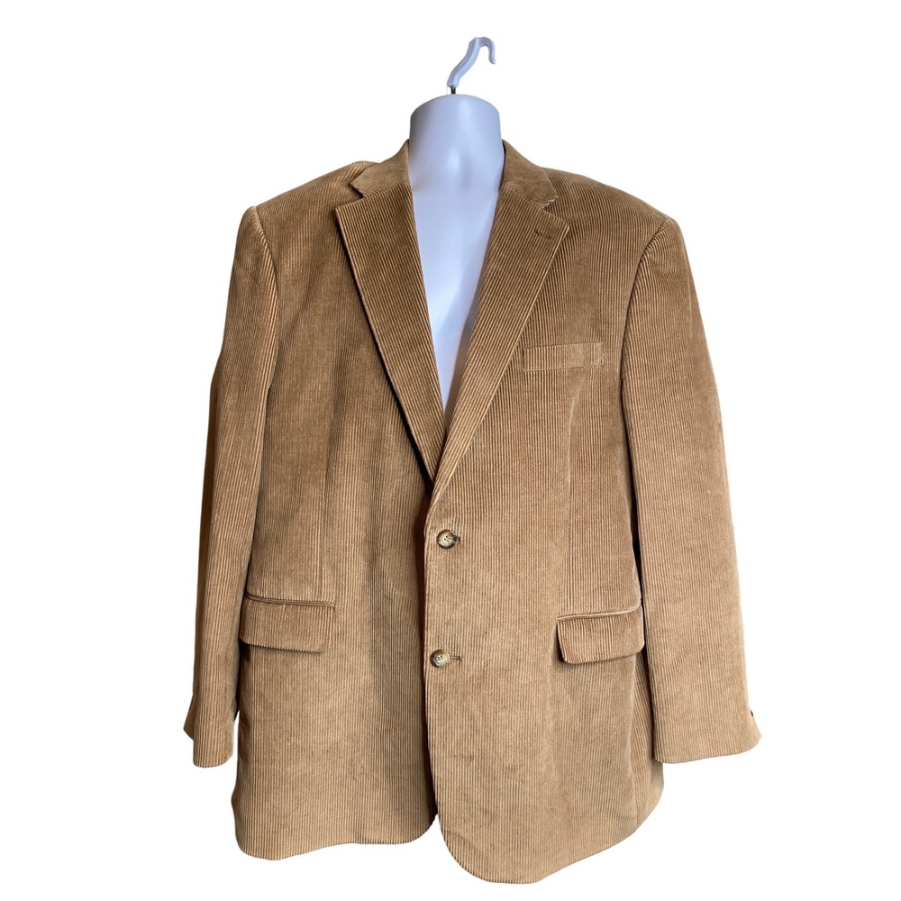 Vintage Monsieur Adolfo Mens Tan Corduroy Blazer Sz 44L Old Money Preppy Career‎